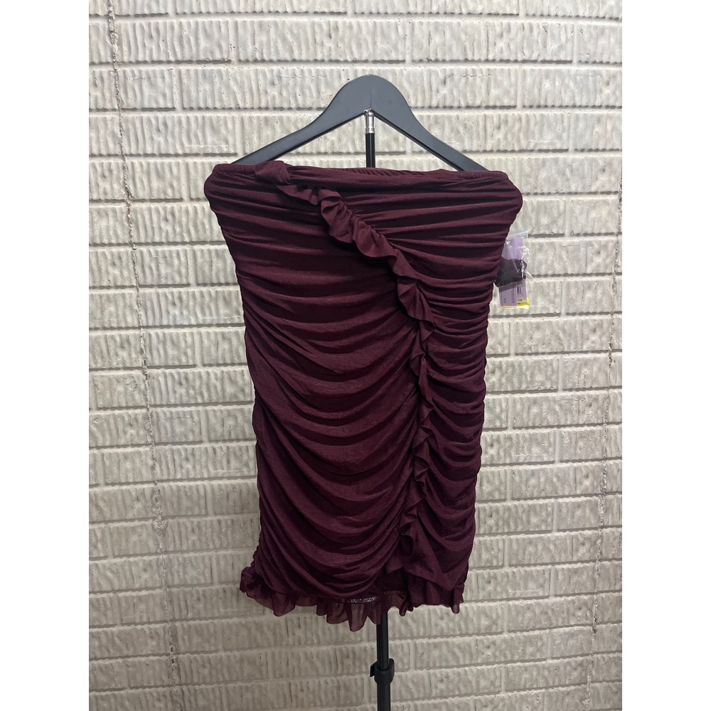 Wild Fable Burgundy Ruched Mesh Strapless Mini Dress with Flower Pin Size M NEW